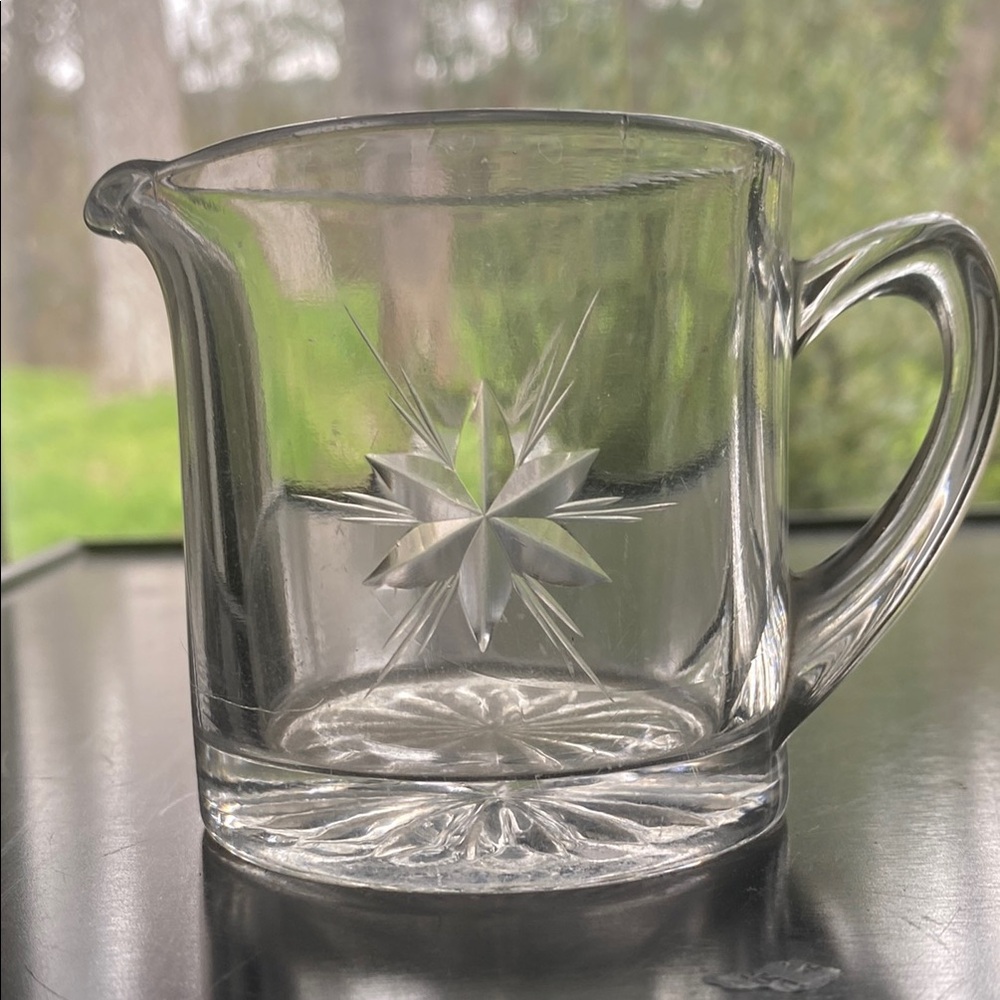 Vintage Fostoria glass cream and sugar with sunburst pattern